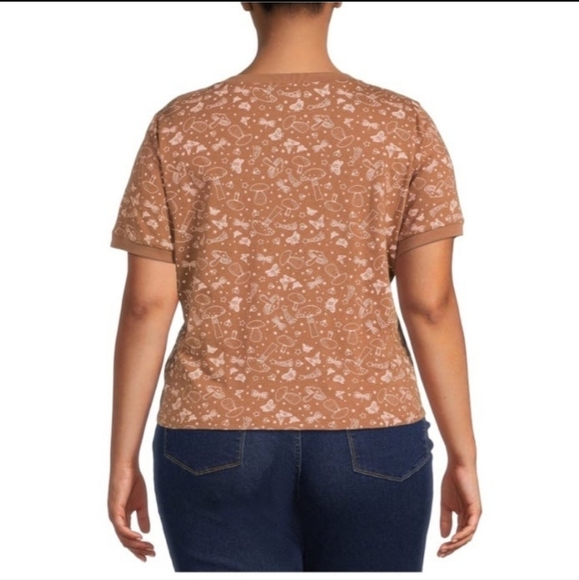 No Boundaries mushroom ringer tee top brown short sleeve t-shirt Large 11-13 - Picture 4 of 7